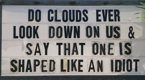 Do clouds ever look down on us and say that one is shaped like an idiot